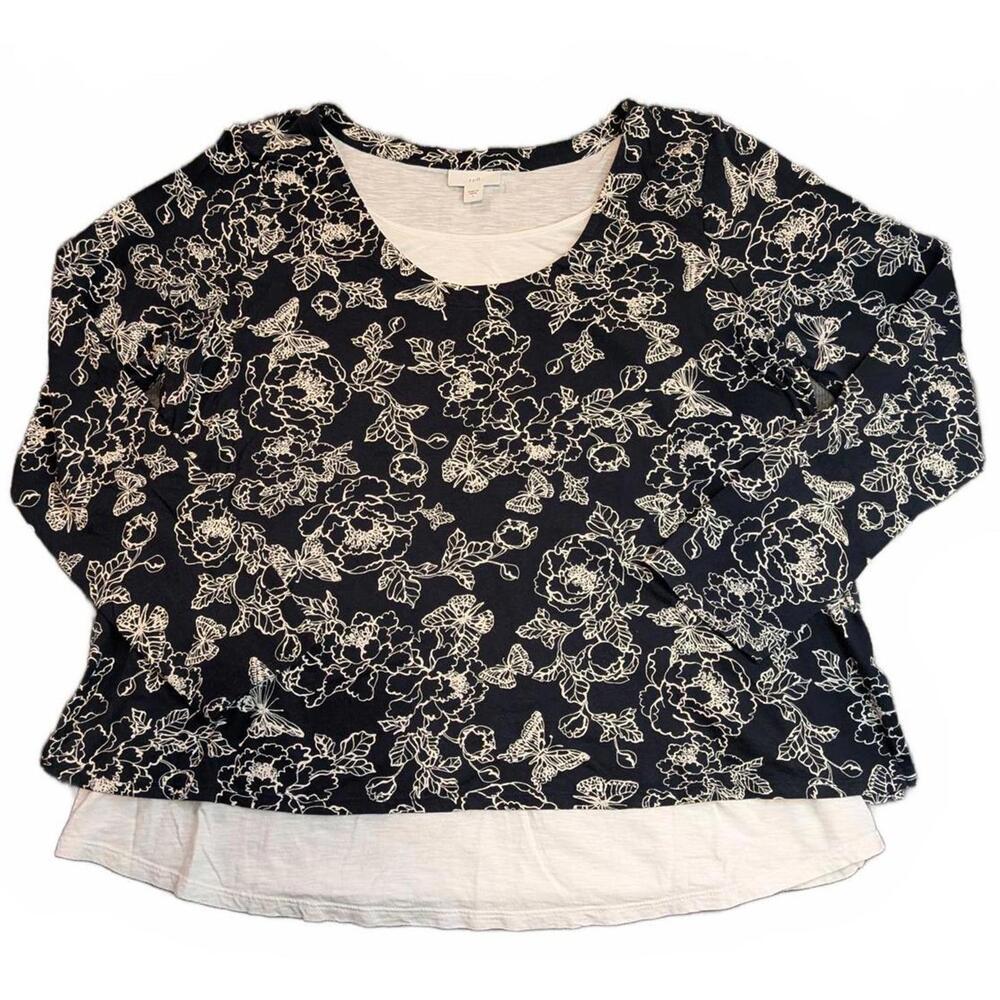J. Jill Women's Size L Blue Floral Modern Essential Layered Long Sleeve Top